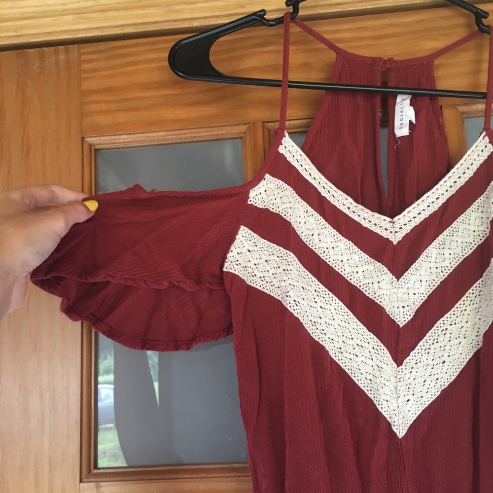 Burgundy cold shoulder romper
